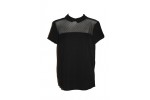 Black top with transparent fabric and small collar 